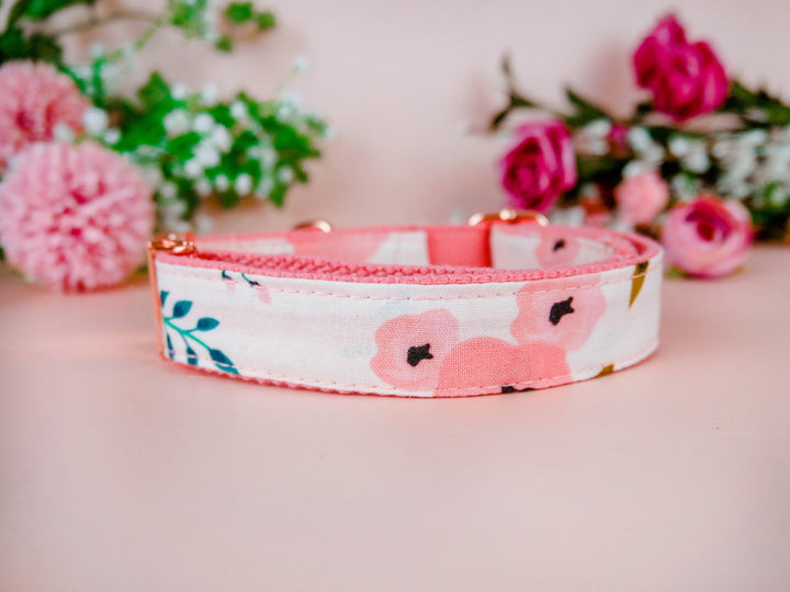 Girl Floral dog collar/ pink flower dog collar/ large boho dog collar/ small puppy collar/ designer female dog collar/ soft fabric collar