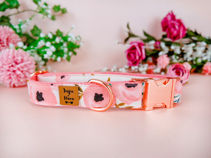 Girl Floral dog collar/ pink flower dog collar/ large boho dog collar/ small puppy collar/ designer female dog collar/ soft fabric collar