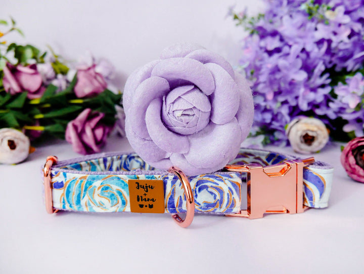 Purple glitter rose dog flower collar leash set