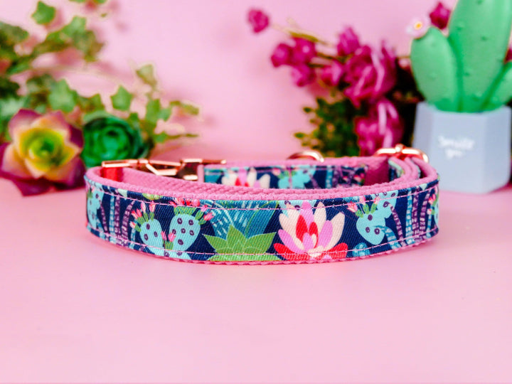 Succulent floral dog collar/ cactus personalized dog collar/ Engraved buckle Collar/ boho girl collar/ custom small large puppy dog collar
