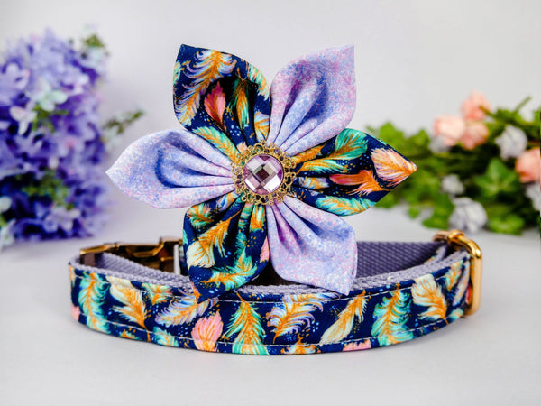 Boho Feather dog collar with flower