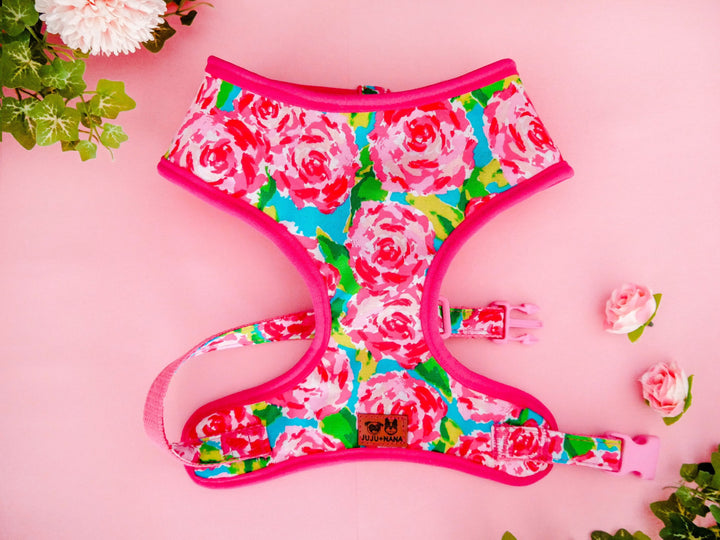 Girl floral dog harness vest/ tropical rose flower dog harness/ small puppy harness/ custom medium harness/ summer pink designer harness