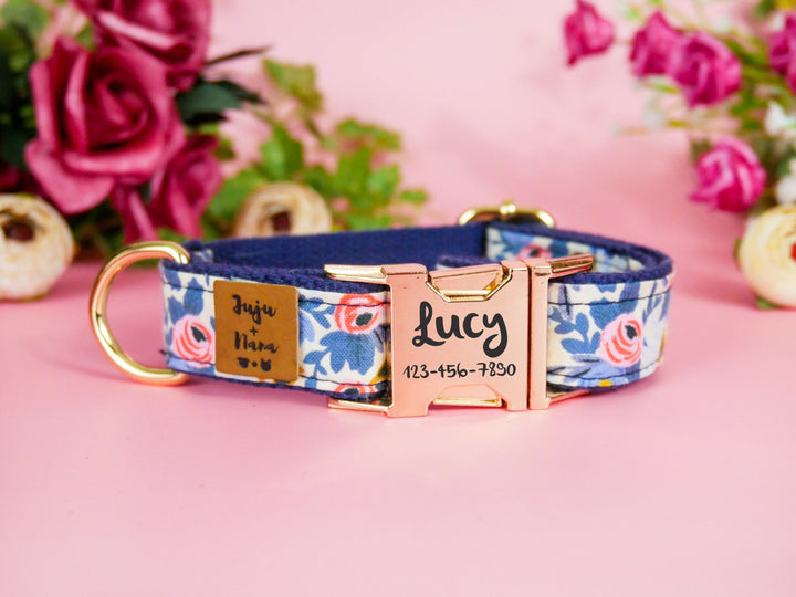 Laser engraved buckle dog collar/ personalized collar/ Girl Floral collar/ rifle paper co collar/ custom flower collar/ large small collar