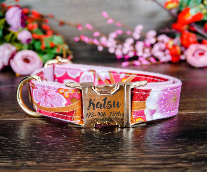 Girl Floral dog collar/ Personalized Engraved Buckle Dog Collar