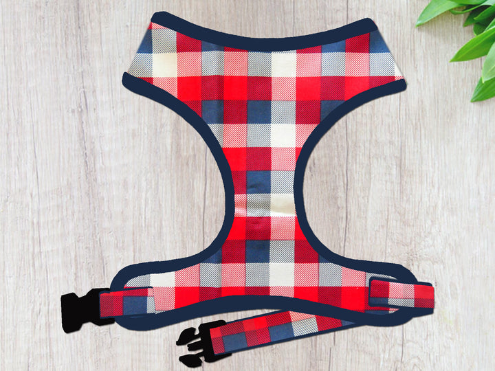 Patriotic buffalo plaid dog harness vest/ girl boy dog harness/ 4th of july harness independence day/ memorial day harness/ fabric harness