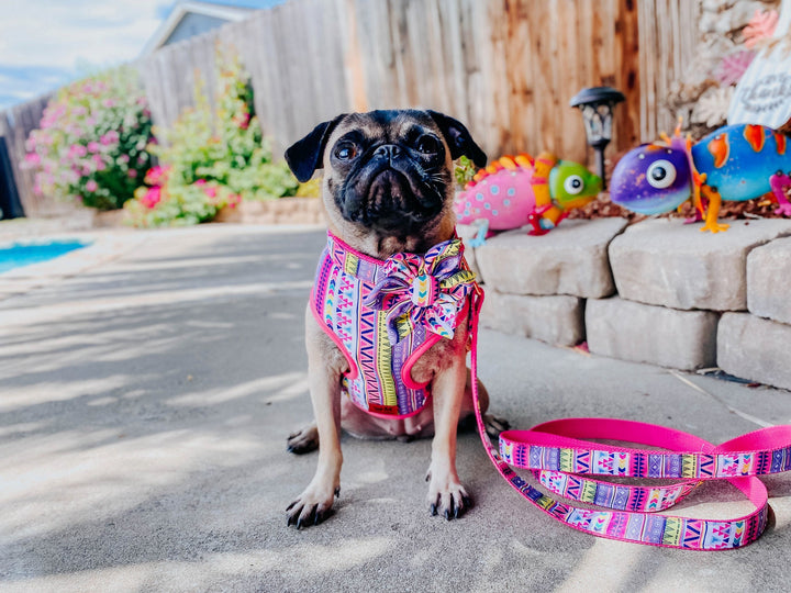 Tribal aztec dog harness leash set/ Girl pink dog harness vest/ boho ethical dog lead harness/ geometric dog harness/ small medium puppy