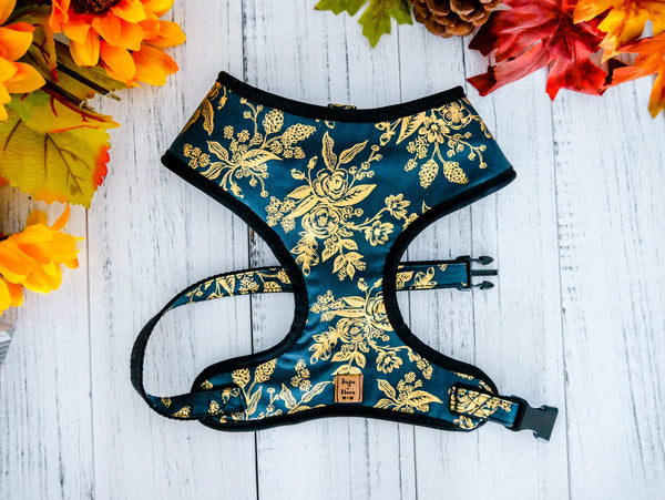 Rifle paper co dog harness/ girl flower dog harness vest/ autumn floral dog harness/ fall gold rose dog harness/ custom female dog harness/