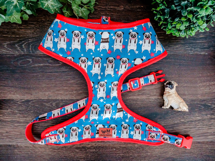 Pug harness vest/ boy cute dog harness/ blue custom harness/ small medium puppy harness/ soft fabric harness/ designer dog harness