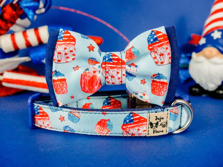Patriotic cupcake dog collar bow tie/ Boy american dog collar/ 4th of July dog collar/ cute memorial day dog collar/ large small dog collar
