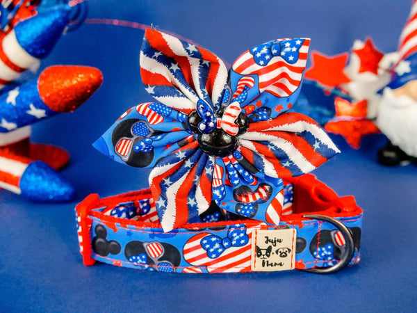 Patriotic cute dog collar with flower - USA cookies