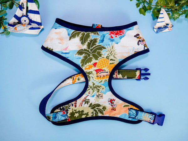 Tropical beach dog harness vest/ Summer boy dog harness/ Boho fun dog harness/ Small Girl harness/ custom puppy harness/ blue harness