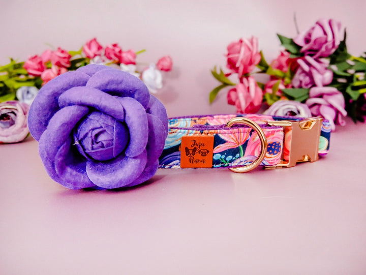 Dog flower collar set - Purple Glitter rose