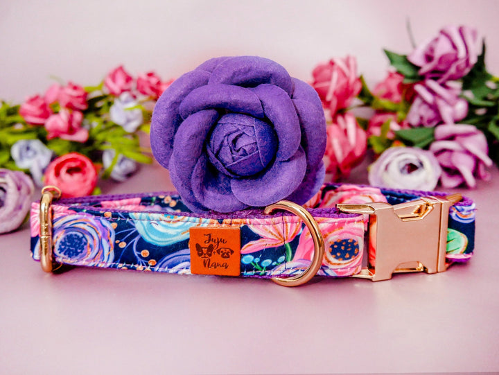 Dog flower collar set - Purple Glitter rose
