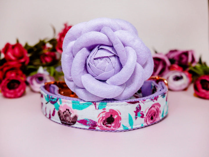 Dog collar with flower - Purple boho rose