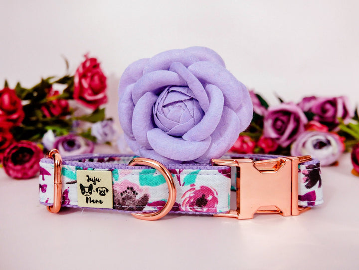 Dog collar with flower - Purple boho rose
