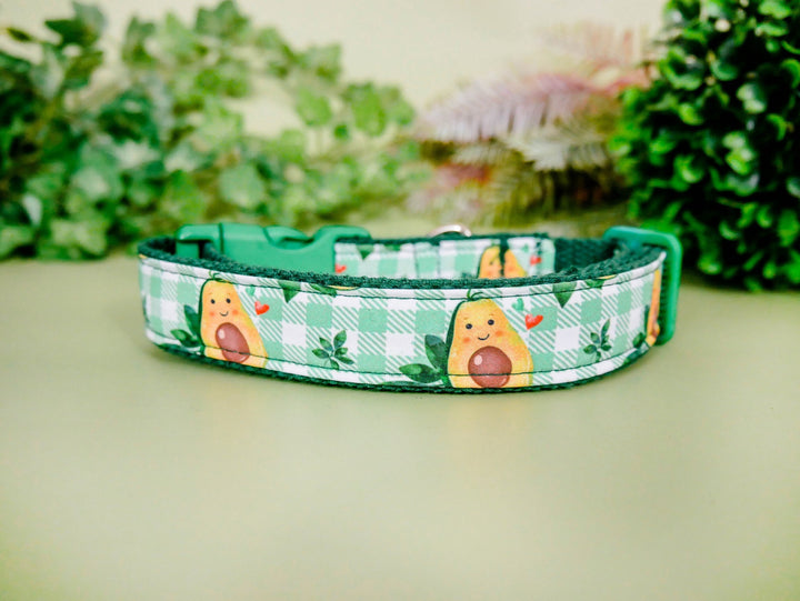 Avocado plaid dog collar/ boy girl dog collar