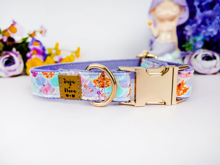 Mermaid Scales dog collar/ Purple girl dog collar/ large small dog collar/ medium puppy collar/ designer fabric collar/ female soft collar