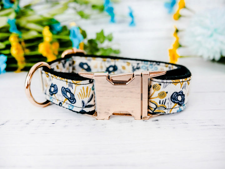 Girl Floral dog collar/ rifle paper co/white flower dog collar/ small large puppy dog collar/ boho wedding collar/ designer fabric collar