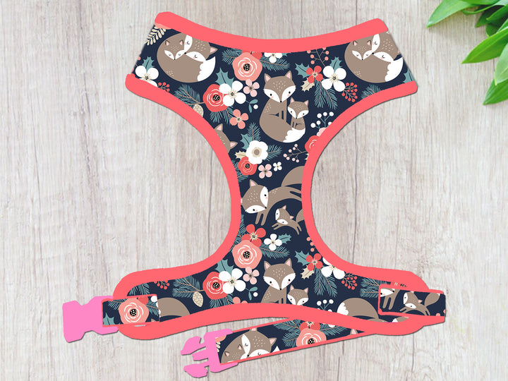 Fox floral dog harness vest/ girl flower harness/ fall autumn dog harness/ cute small medium dog harness/ designer fabric puppy harness
