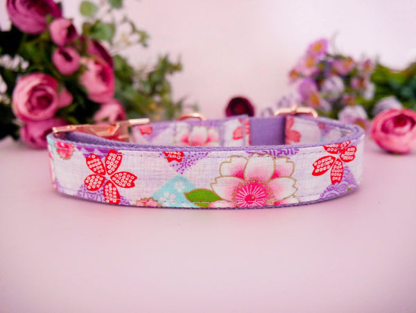 Japanese Kimono Dog collar - Purple kimono and flowers