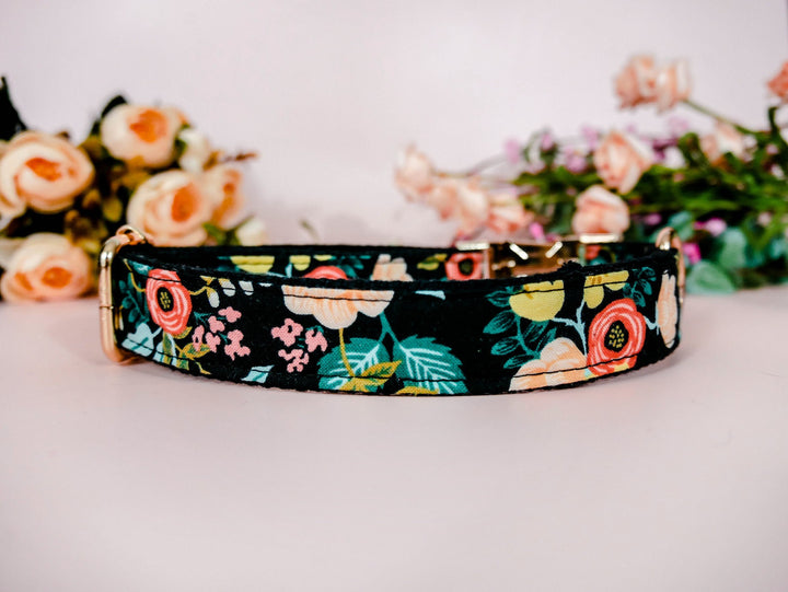 Girl Floral dog collar/ rifle paper co/ black flower dog collar/ fall autumn collar/ small large dog collar/ boho fabric puppy collar
