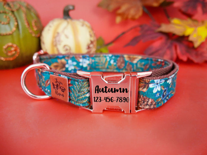Engraved buckle dog Collar - Autumn floral leaves