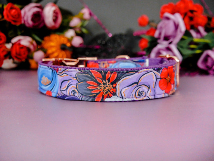 Floral girl dog collar/ Personalized Engraving Buckle Dog Collar/ Purple flower collar/ autumn fall collar/ Halloween large small collar