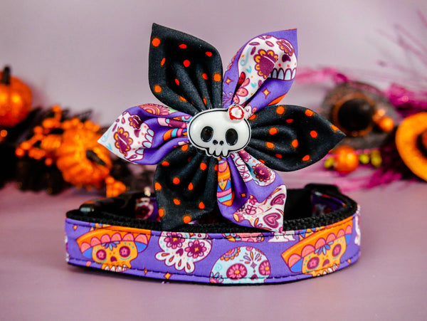 Halloween dog collar with flower - Sugar Skull