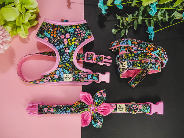 Rifle paper co dog harness leash set/ Girl floral dog harness vest/ flower rainbow harness and lead/ Custom small puppy fabric harness