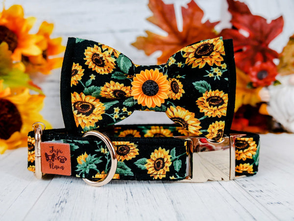 Dog collar with bow tie - Sunflowers