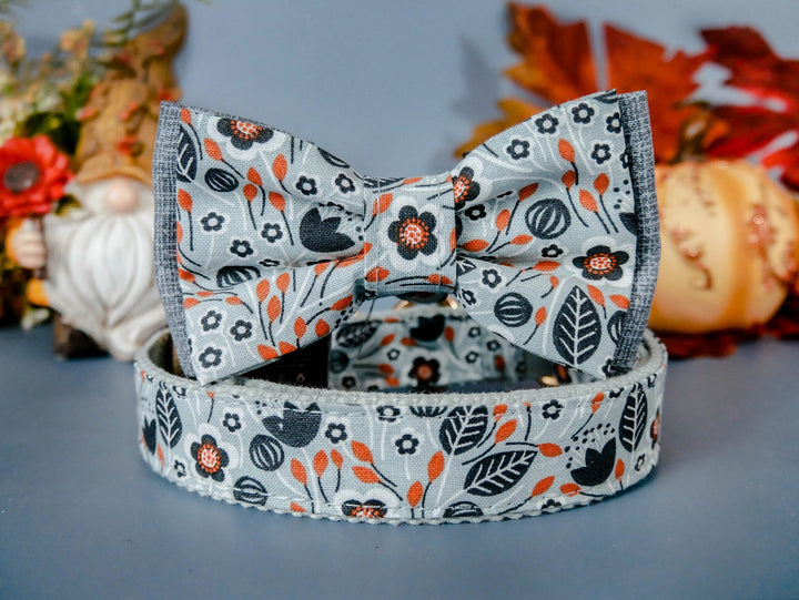 Dog collar with bow tie - Harvest Gray