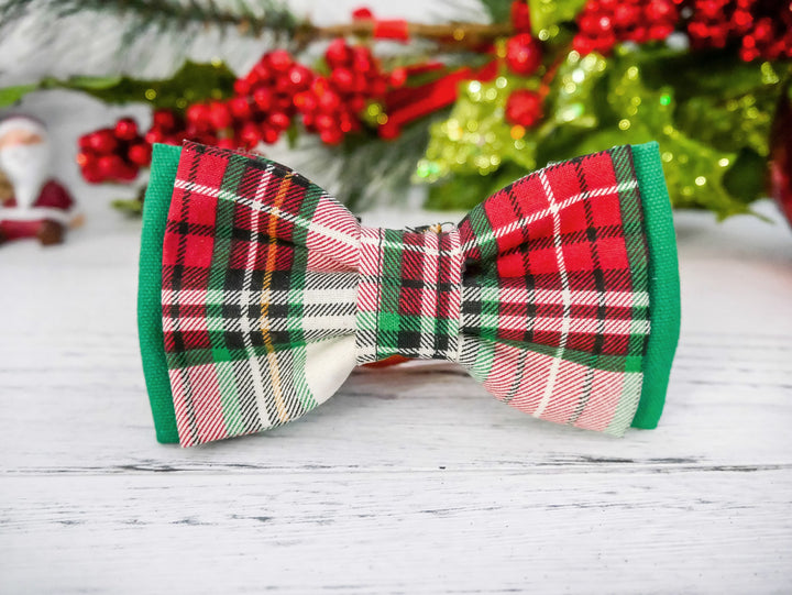 Christmas dog collar bow tie/ plaid dog bow tie