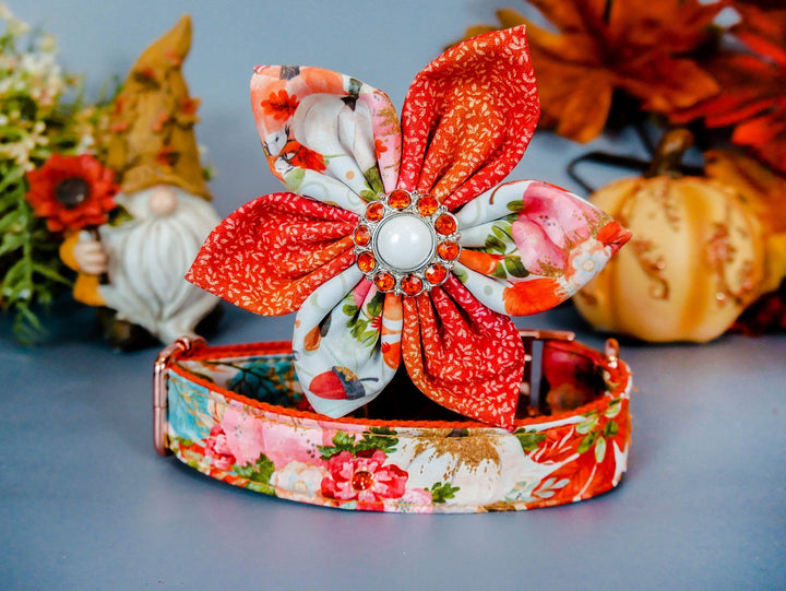 Dog collar with flower - watercolor autumn