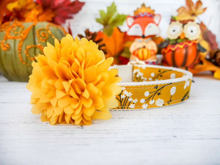 Dog collar with flower - Yellow mustard floral