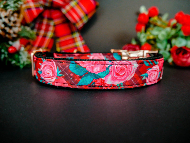 Christmas plaid dog collar/ Personalized Laser Engraved buckle Dog Collar