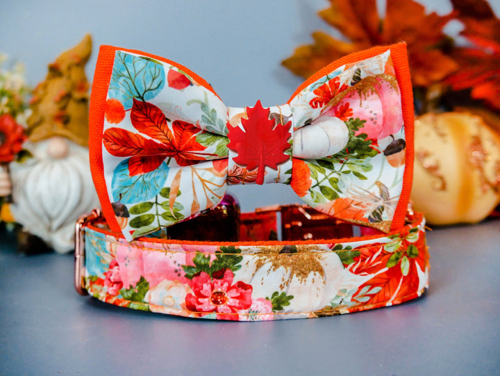 Dog collar with bow tie - watercolor autumn