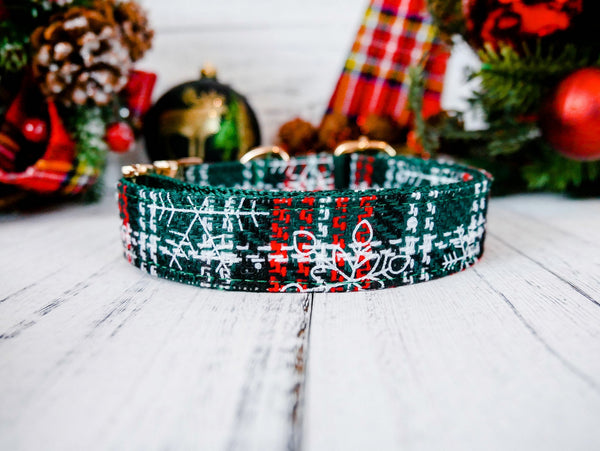 Christmas dog collar - Green Tartan plaid