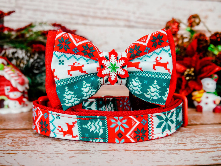 Christmas dog collar with bow tie - Red Ugly sweater