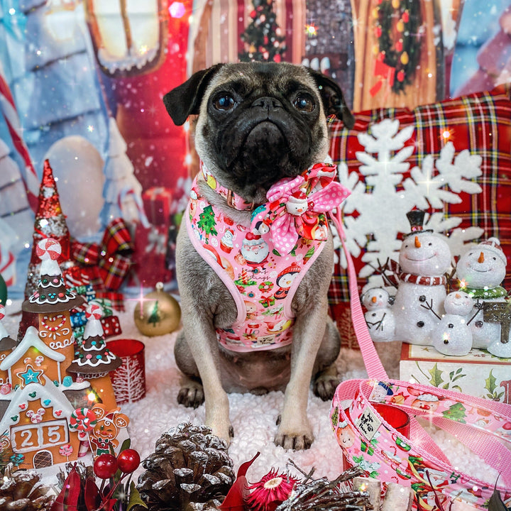 Christmas dog harness - pink christmas