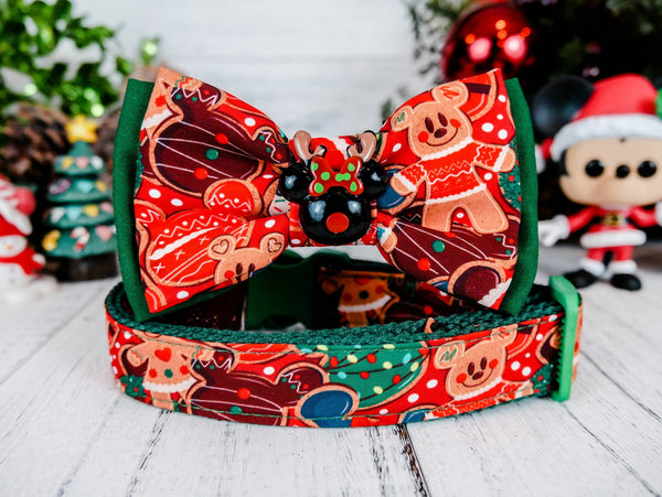 Christmas dog collar with bow tie - gingerbread and cookies