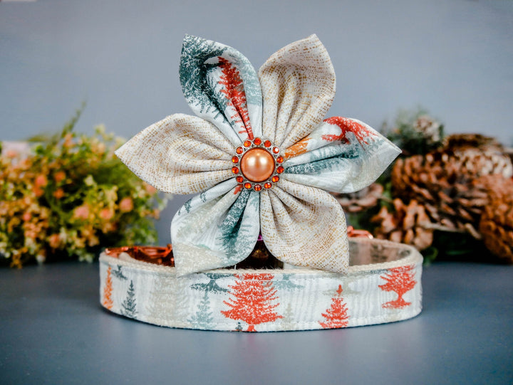 Autumn Christmas dog collar with flower - White forest
