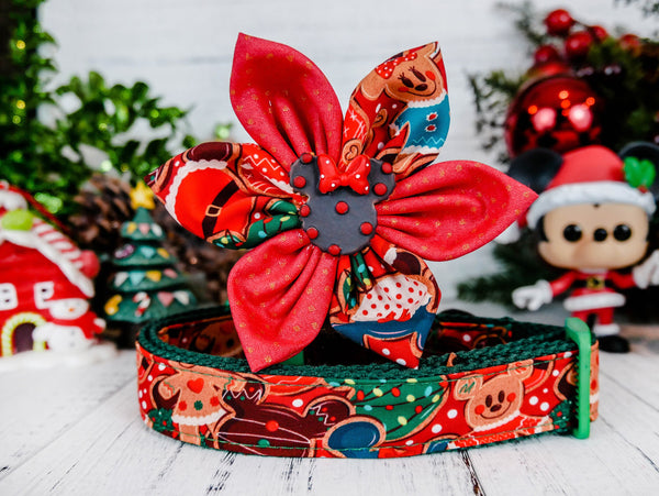 Christmas dog collar with flower - gingerbread and cookies