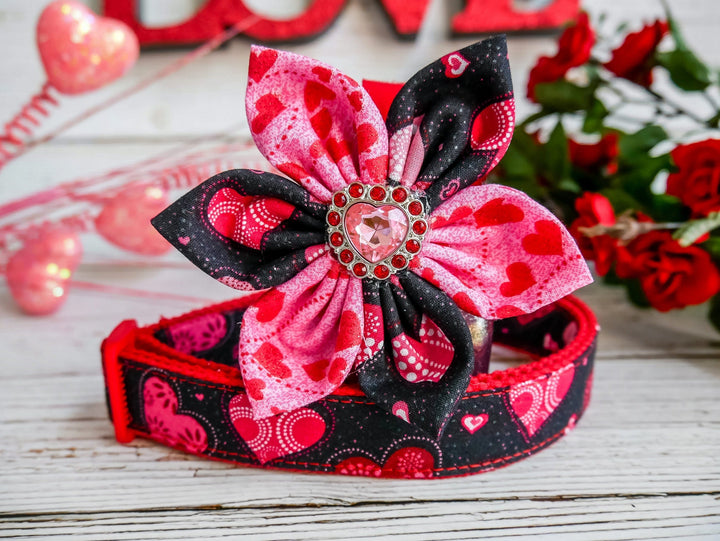 valentine dog collar with bow tie - Black Sweetheart