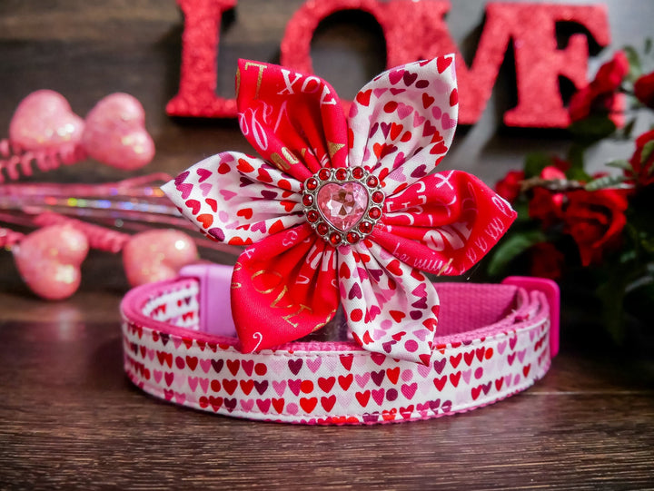 valentine dog collar with bow tie - many hearts