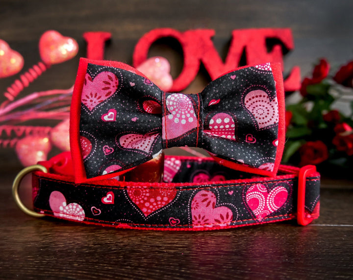 valentine dog collar with bow tie - Black Sweetheart