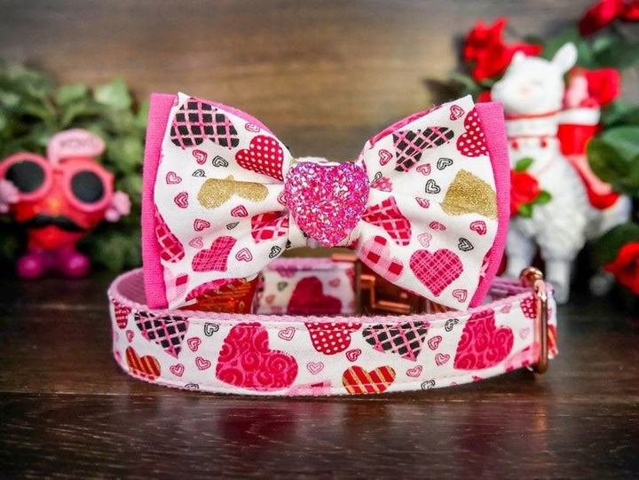 valentine dog collar with bow tie - cookie hearts
