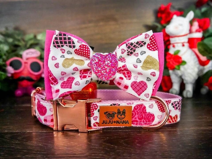 valentine dog collar with bow tie - cookie hearts