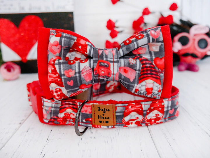 valentine dog collar with bow tie - Plaid and Gnomes