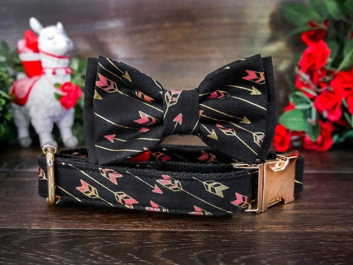 valentine dog collar with bow tie - Glitter Arrows