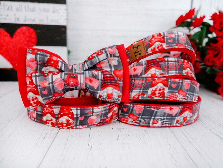 valentine dog collar with bow tie - Plaid and Gnomes